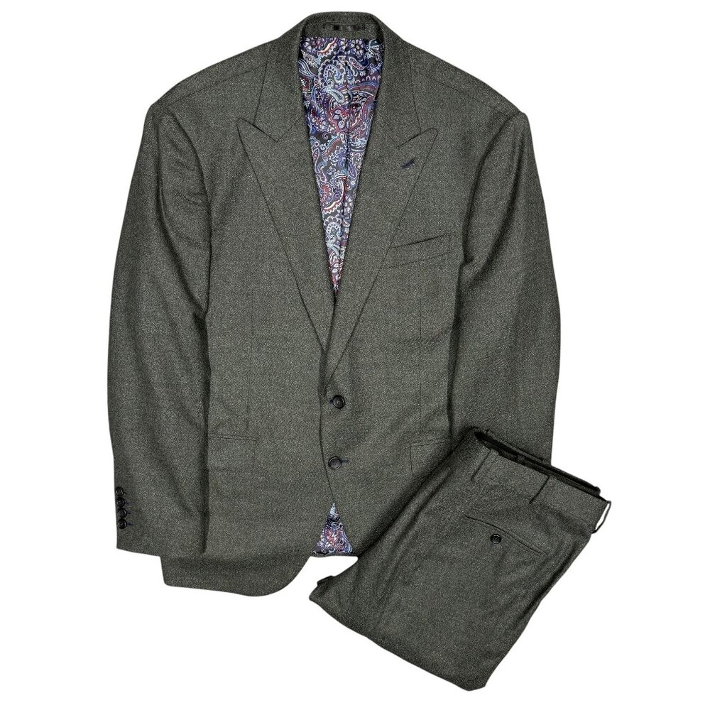 Greyish Textured Suit with Notched Lapels